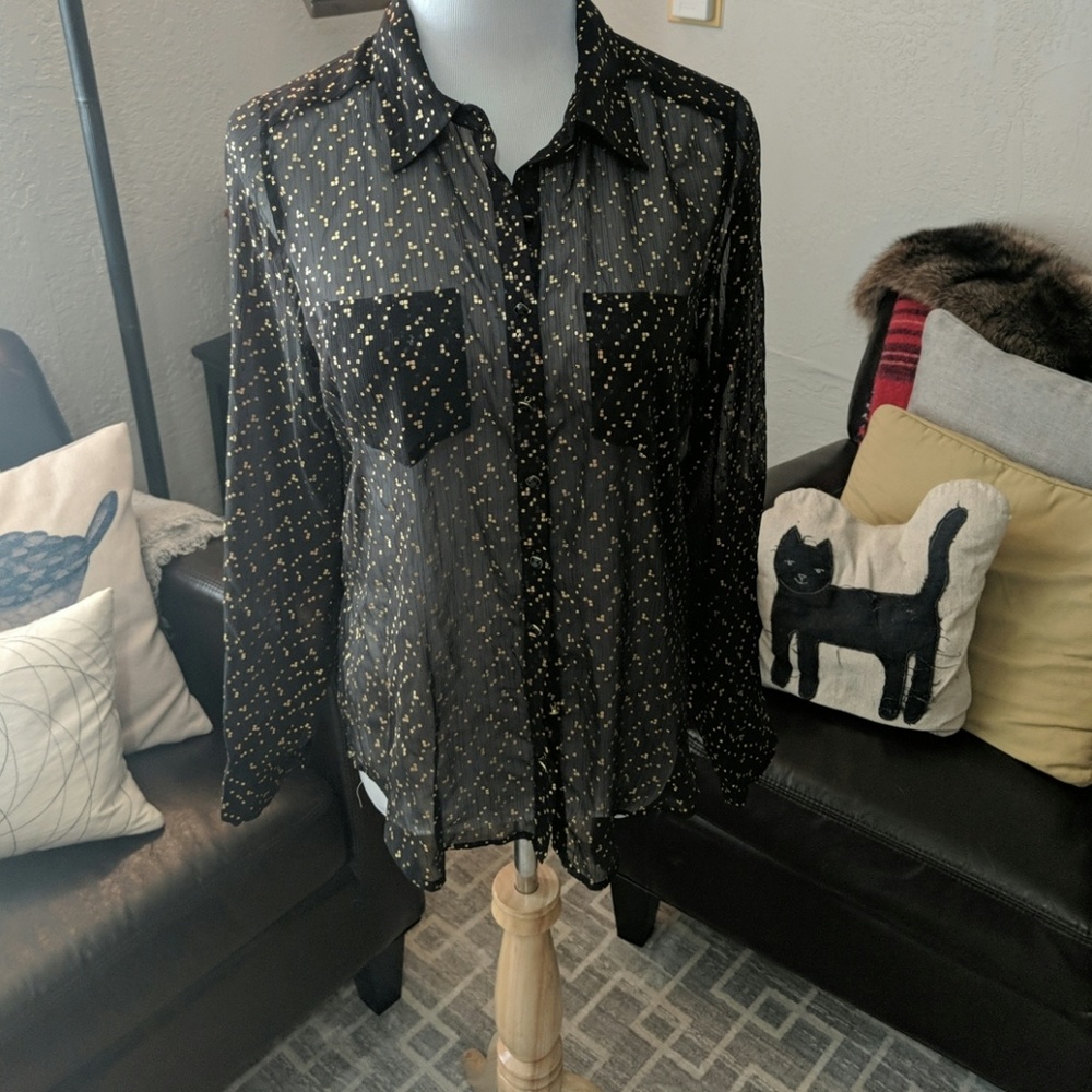 Black see thru Guess Blouse with gold specks